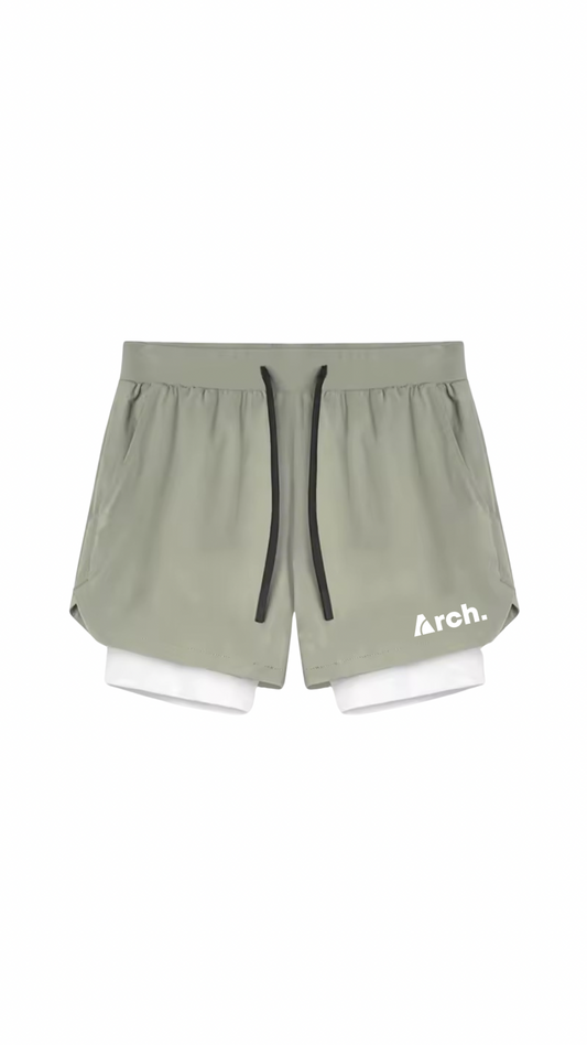 ELITE 2 IN 1 COMPRESSION SHORTS - GREEN / WHITE