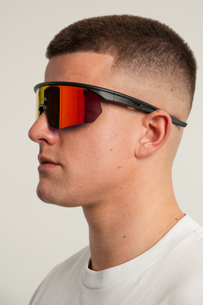 V01 ACTIVE POLARISED SUNGLASSES - ORANGE / RED LENS BLACK FRAME