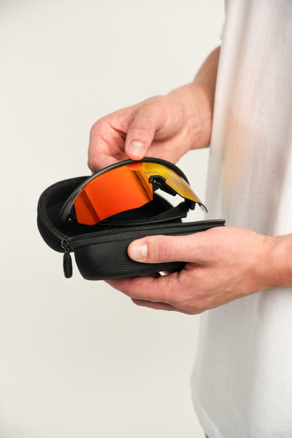 V01 ACTIVE POLARISED SUNGLASSES - ORANGE / RED LENS BLACK FRAME